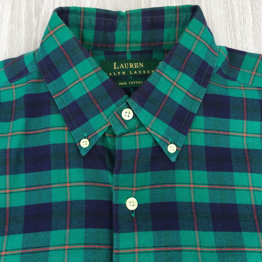 Lauren Ralph Lauren Mens Plaid Button Down Shirt Green Navy Blue Crest Size M - Picture 3 of 6